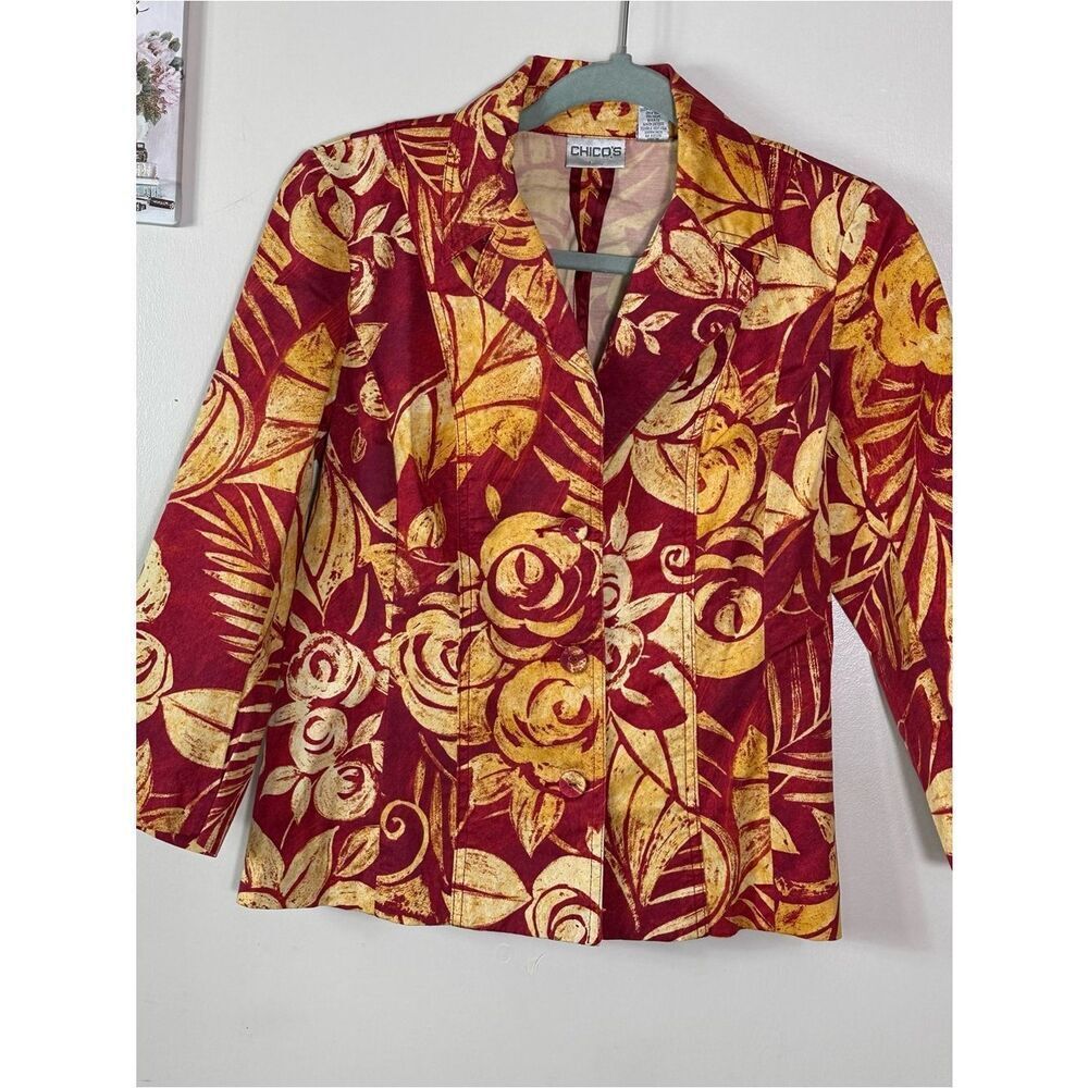 Chico's Red and Yellow Floral Print Blazer